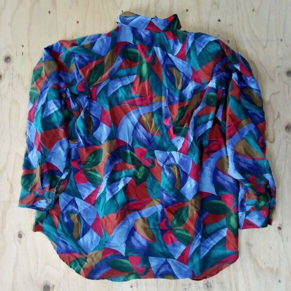 Vintage High Advantage Abstract Pattern Silk Long Sleeve Button Down Shirt - Picture 4 of 4